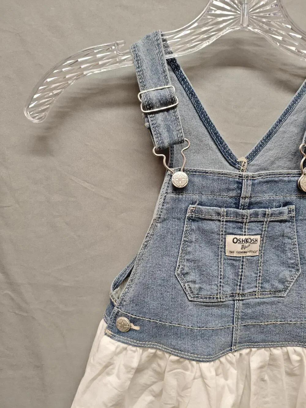 OshKosh Bgosh Overall Dress Girls 4T Blue Denim White Eyelet Jumper Skirtall
